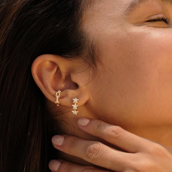 Cubic Zirconia Huggie Earrings 14k Gold Plated Tiny Earrings Small Huggie Hoop E - Picture 2 of 9